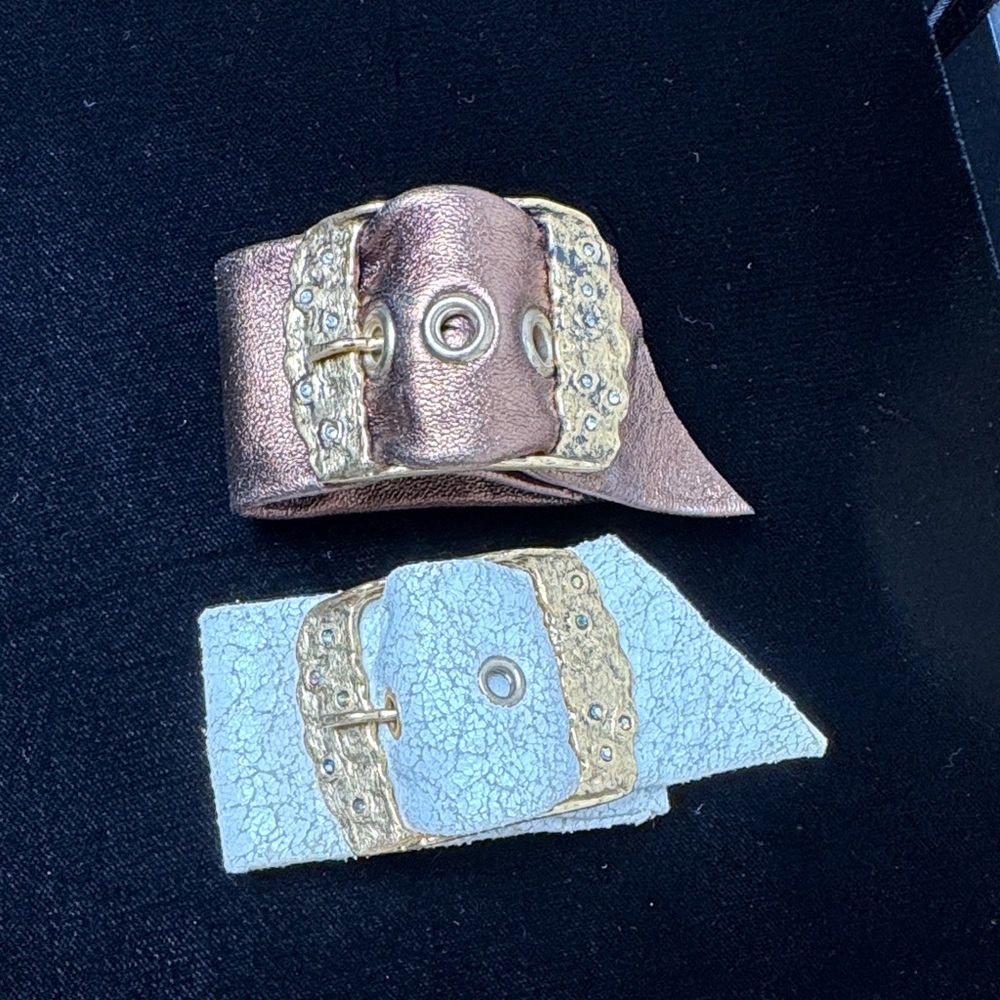 RACHEL ABRAMS Gold Bronze White Women's Belt Bracelet 2‎ Piece Bundle Distressed